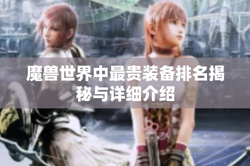 魔兽世界中最贵装备排名揭秘与详细介绍